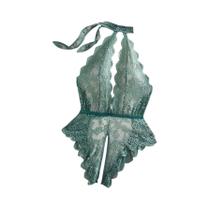 Conjunto De Lingerie Transparente Com Decote Em V Profundo, Sem Costas, Tanga, Body Sem Entrepernas,