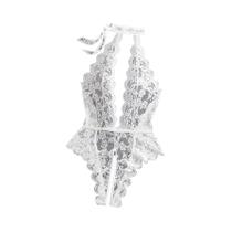 Conjunto De Lingerie Transparente Com Decote Em V Profundo, Sem Costas, Tanga, Body Sem Entrepernas,