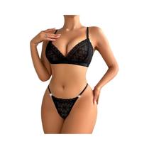 Conjunto De Lingerie Transparente De Renda Sexy Para Mulheres, Sutiã Push-up E Calcinha Sem Bojo.