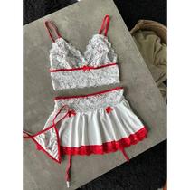 Conjunto De Lingerie Transparente Para Cosplay: Sutiã, Calcinha, Cinta-Liga E Tanga Sexy