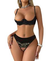 Conjunto de lingerie Varsbaby, sutiã e calcinha para mulheres, de renda transparente Conjunto de lingerie Varsbaby, sutiã e calcinha para mulheres, de renda transparente