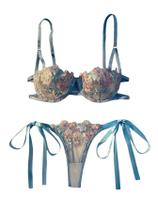 Conjunto de lingerie Verdusa Floral Lace Bow Embroidery Push Up