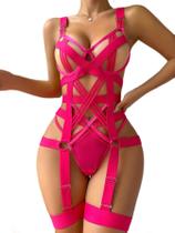 Conjunto de lingerie WDIRARA Exotic Strappy Harness Hollow Out Hot Pink Conjunto de lingerie WDIRARA Exotic Strappy Harness Hollow Out Hot Pink