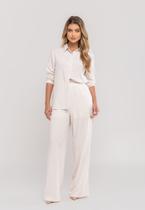 Conjunto De Linho Com Camisa e Calça Pantalona Marfim Salvatore
