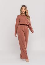 Conjunto De Linho Com Camisa e Calça Pantalona Marrom Salvatore