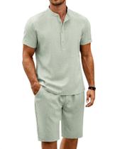 Conjunto de linho COOFANDY masculino de 2 peças de camisa de manga curta e calça Conjunto de linho COOFANDY masculino de 2 peças de camisa de manga curta e calça