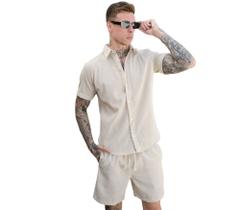 Conjunto de Linho Masculino Camisa Botão Linho Bermuda Linho
