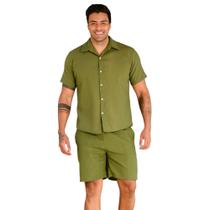 Conjunto de Linho Masculino Camisa botão Linho Short Linho Masculina