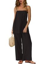 Conjunto de linho Yanekop de 2 peças para mulheres, roupas de verão, preto Conjunto de linho Yanekop de 2 peças para mulheres, roupas de verão, preto