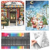 Conjunto de Livros para Colorir de Natal Zhanmai com 24 Canetas de Aquarela