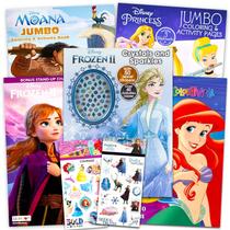 Conjunto de livros para colorir Disney Princess, Frozen e Moana com adesivos