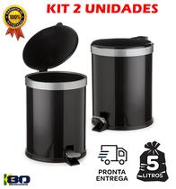 Conjunto De Lixeiras Com Pedal Polipropileno 5 Litros Multiambiente Resistente Preto