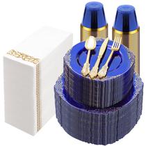 Conjunto de Louça Bestluck 700 Peças Azul Transparente com Borda Dourada Conjunto de Louça Bestluck 700 Peças Azul Transparente com Borda Dourada