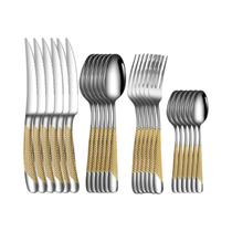 Conjunto de Louça de Aço Inoxidável 24 Peças - Talheres para Família (Bife, Garfo, Colher de Sobremesa)