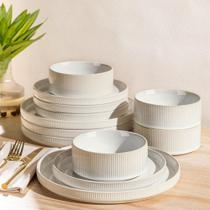 Conjunto de Louça de Cerâmica TheTerra para 4 Pessoas, 12 Peças em Porcelana Leve, Pratos e Tigelas Resistentes a Riscos, Seguros para Forno, Micro-ondas e Lava-louças Conjunto de Louça de Cerâmica TheTerra para 4 Pessoas, 12 Peças em Porcelana Leve, Pratos e Tigelas Resistentes a Riscos, Seguros para Forno, Micro-ondas e Lava-louças