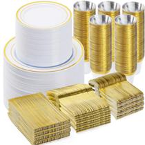 Conjunto de Louça Descartável Dourada BESTVIP 900 Peças Conjunto de Louça Descartável Dourada BESTVIP 900 Peças
