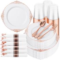 Conjunto de Louça Descartável Hioasis 350 peças Pratos e Copos Dourado Rosê Conjunto de Louça Descartável Hioasis 350 peças Pratos e Copos Dourado Rosê