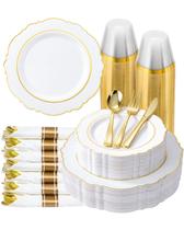 Conjunto de Louça Descartável realluck 350 peças Branco e Dourado