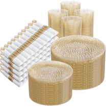 Conjunto de Louça Descartável Rubtlamp 700 Peças Dourado com Glitter Conjunto de Louça Descartável Rubtlamp 700 Peças Dourado com Glitter