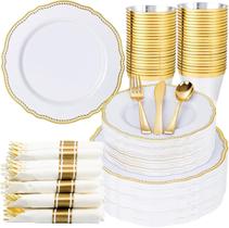 Conjunto de Louça Hioasis 350 Peças Pratos de Plástico Branco com Detalhes em Dourado Conjunto de Louça Hioasis 350 Peças Pratos de Plástico Branco com Detalhes em Dourado