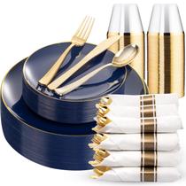 Conjunto de Louça KIRE 175 peças Pratos Azul Marinho com Borda Dourada Conjunto de Louça KIRE 175 peças Pratos Azul Marinho com Borda Dourada