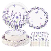 Conjunto de louça para festa Greencian 200 peças com lavanda floral