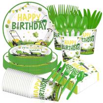 Conjunto de louça para festa Greencian com tema cortador de grama, 168 peças Conjunto de louça para festa Greencian com tema cortador de grama, 168 peças