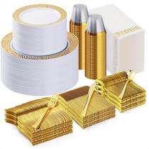 Conjunto de louças Bestluck 700 unidades para 100 convidados com design dourado Conjunto de louças Bestluck 700 unidades para 100 convidados com design dourado