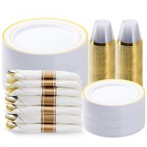 Conjunto de louças BESTVIP 350 PCS para 50 convidados com design dourado