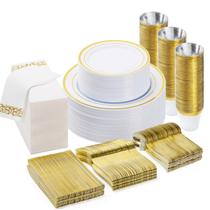 Conjunto de louças BESTVIP 350 unidades para 50 convidados com borda dourada