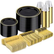 Conjunto de louças BESTVIP Black Gold 600 unidades para 100 convidados