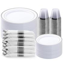 Conjunto de louças BESTVIP Silver Plastic 350 unidades para 50 convidados