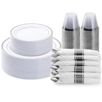 Conjunto de louças BESTVIP Silver Plastic para 25 pessoas 175 unidades