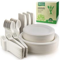 Conjunto de louças BIRCHIO 250 Pratos de papel biodegradáveis com utensílios