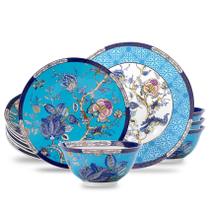 Conjunto de louças Bone China ACMLIFE de 12 peças em azul vintage