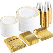 Conjunto de louças BuCla 600 unidades douradas para 100 convidados com pratos