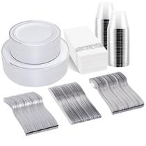Conjunto de louças BuCla Silver Plastic 350 unidades para 50 convidados