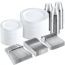 Conjunto de louças BuCla Silver Plastic 600 unidades para 100 convidados