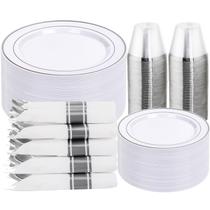 Conjunto de louças DayAmmi Silver Plastic 350 unidades para 50 convidados