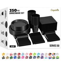 Conjunto de louças de festa descartáveis, 350 unidades de plástico preto