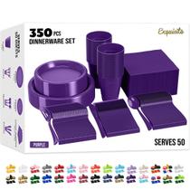Conjunto de louças de festa descartáveis, 350 unidades, roxo para 50 convidados