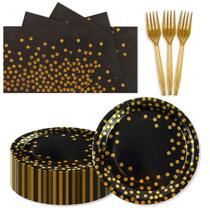 Conjunto de louças de festa descartáveis PUEVENYI preto/dourado 150 unidades
