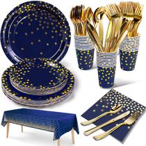 Conjunto de louças de festa Nkaiso Navy Blue Gold 141 peças