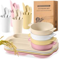 Conjunto de louças de palha de trigo Honoson de 24 unidades, seguro para micro-ondas