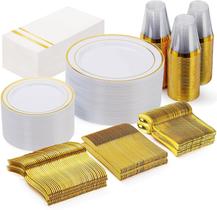 Conjunto de louças de plástico descartáveis GATHER 350PCS branco/dourado