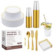 Conjunto de louças de plástico descartáveis JOLLY CHEF 250 unidades douradas Conjunto de louças de plástico descartáveis JOLLY CHEF 250 unidades douradas