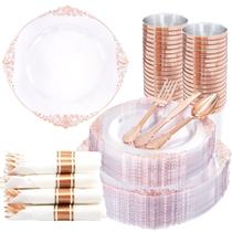 Conjunto de louças de plástico descartáveis Nervure Rose Gold 350 unidades
