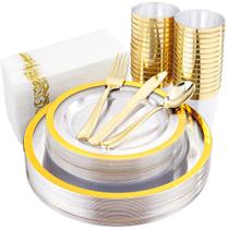 Conjunto de louças de plástico dourado transparente YOUBET para 30 convidados 210 unidades