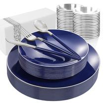 Conjunto de louças de plástico KIRE, 175 unidades, azul com borda prateada para 25