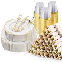 Conjunto de louças descartáveis Bestluck 350 unidades para 50 convidados Conjunto de louças descartáveis Bestluck 350 unidades para 50 convidados